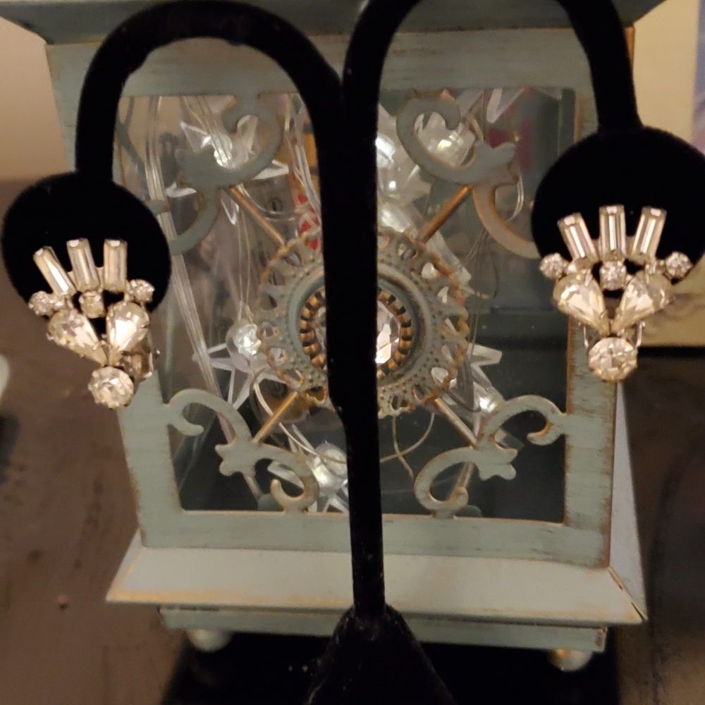 Three pairs signed vintage rhinestone earrings Weiss Phyllis Sterling and Lisner
